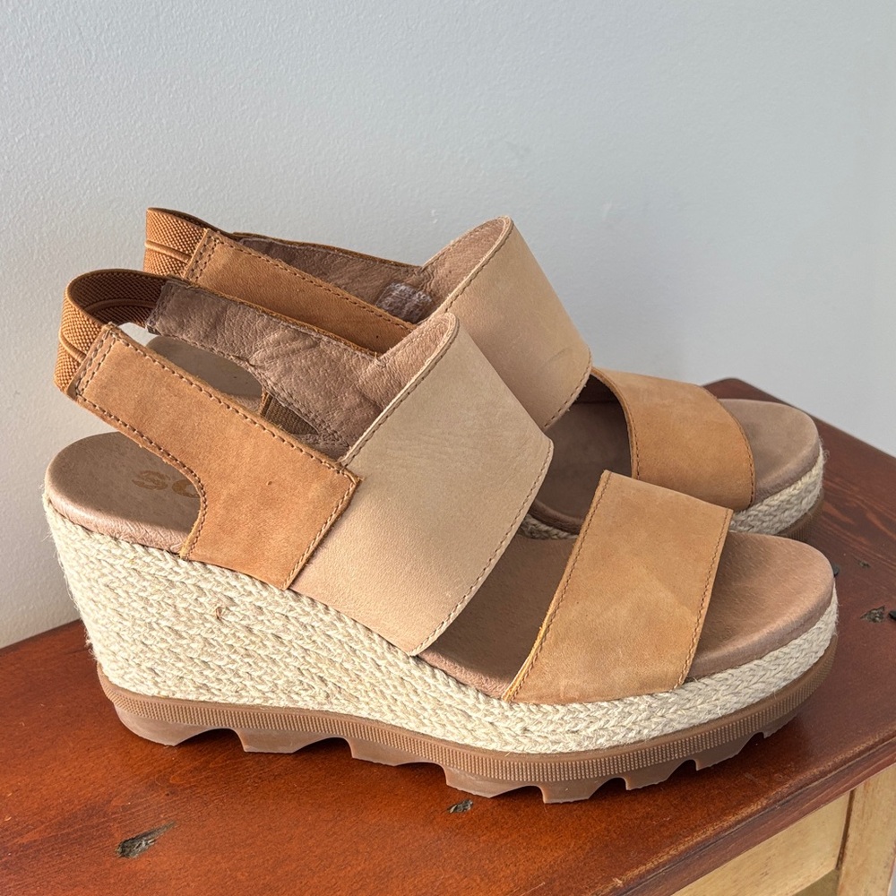 SOREL Joanie II Tan Wedge Espadrille Sandals 9 - Picture 9 of 11